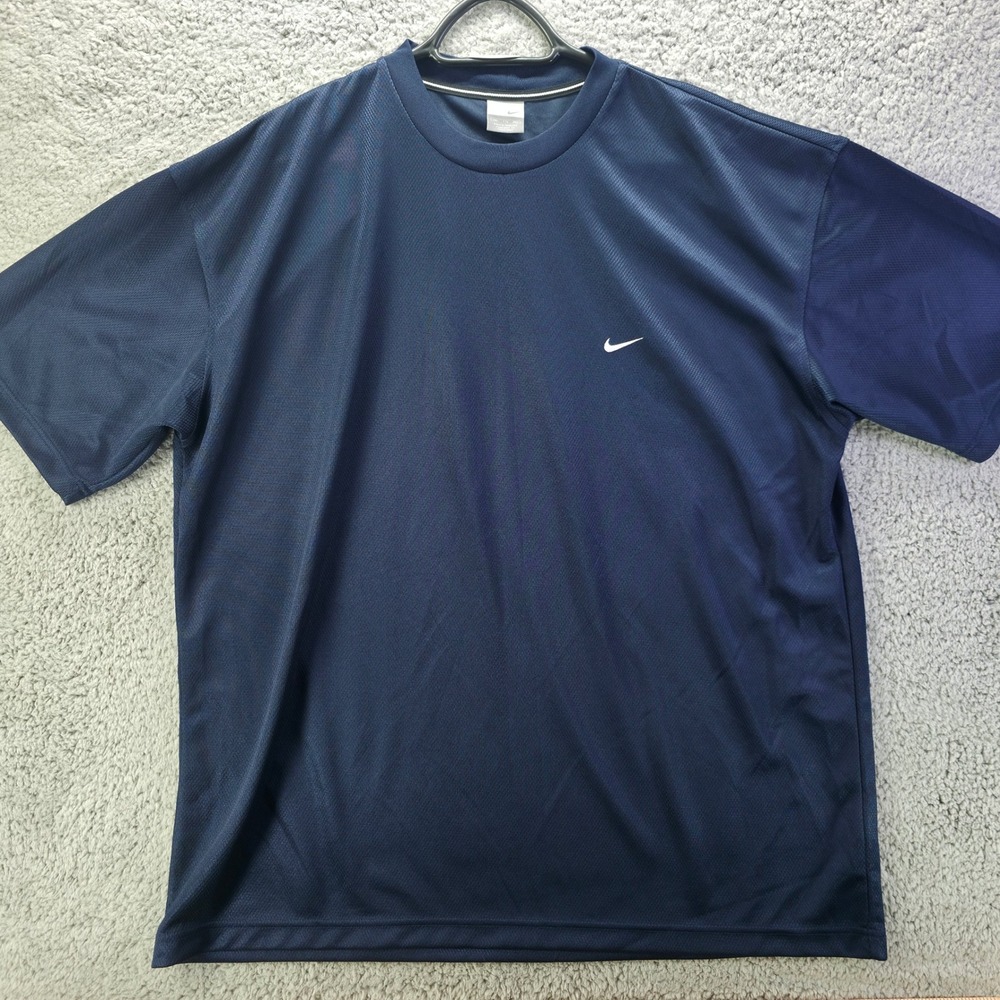 Vintage Nike Mens XXL Navy Blue Mesh Short Sleeve Athletic T-Shirt Y2K